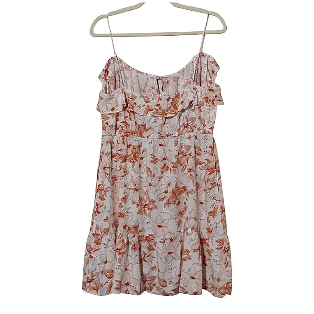 NWT J. Crew Tiered Mini Sundress Orange Floral Ruffle Pockets Adjustable - L